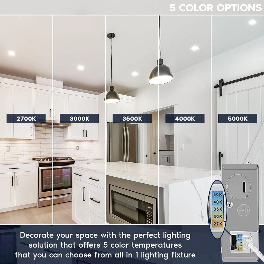 Luxrite‎ 6 Inch Square LED Recessed Light 18W 5CCT 1800LM Dimmable Canless ETL